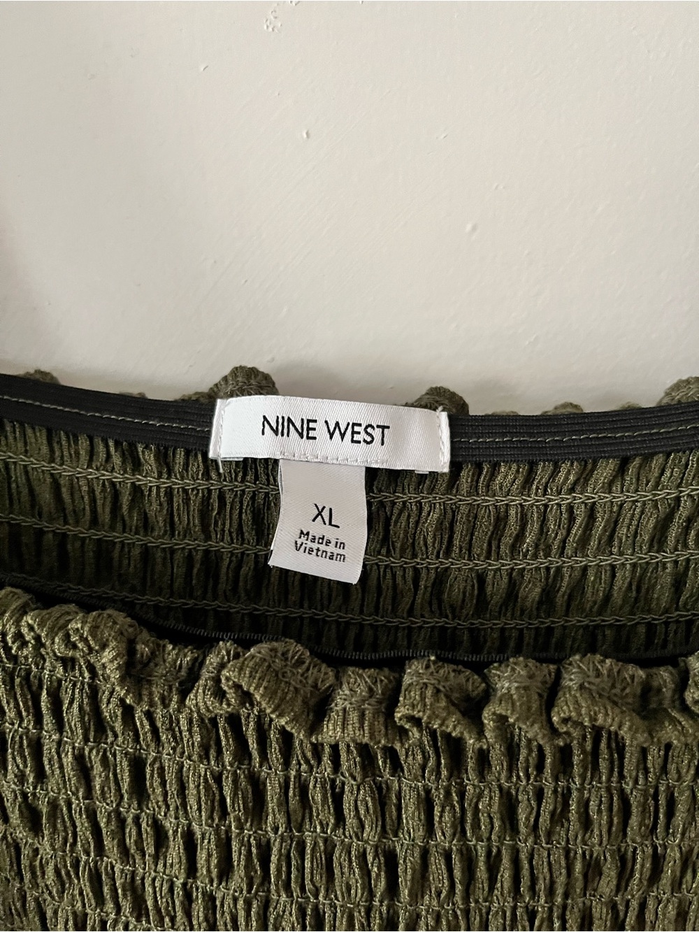 Nine West XL Olive Green Smocked Puff Sleeve Mini Dress - Picture 2 of 3